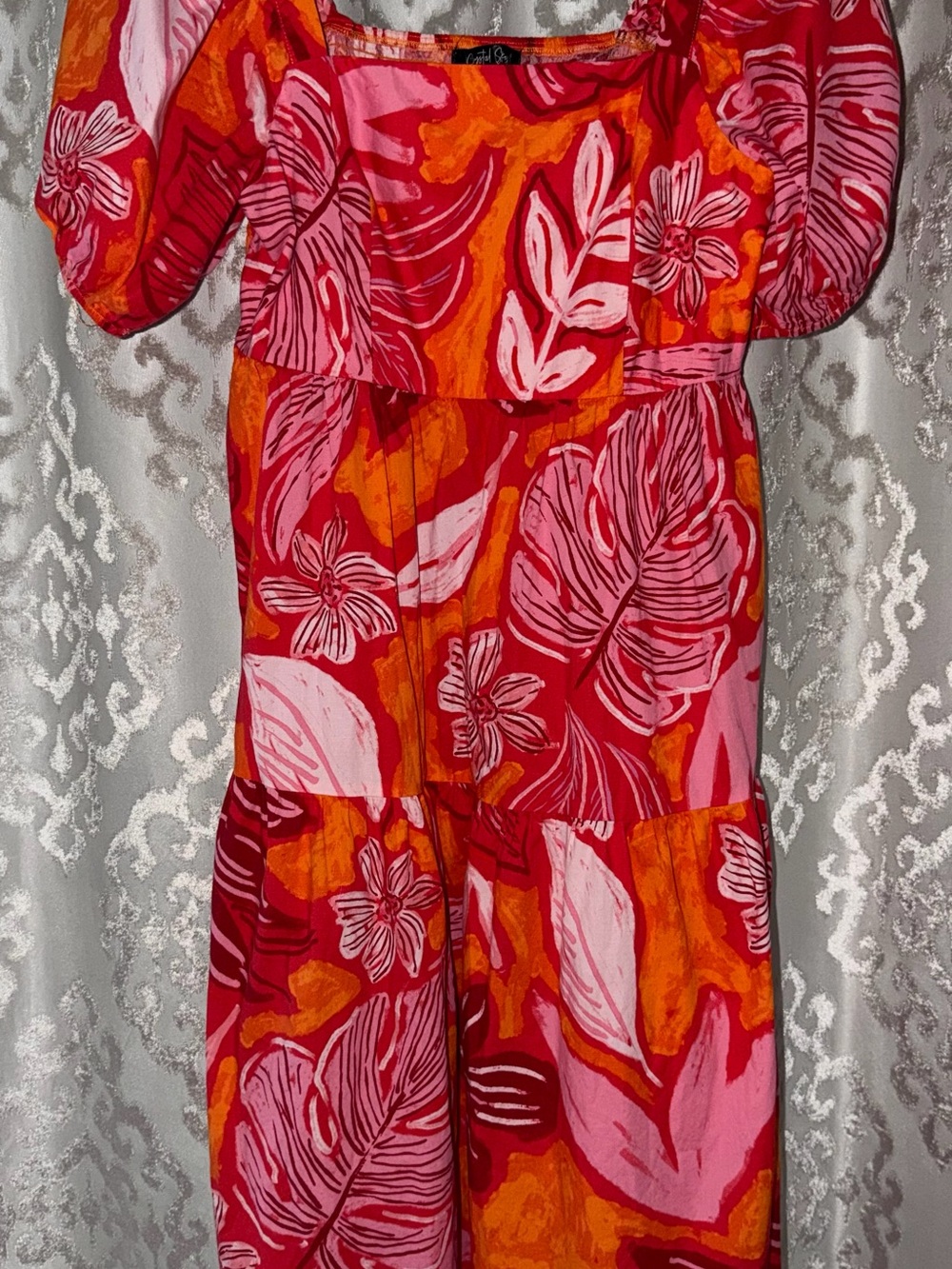 Women’s Floral Maxi Dress in Red & Pink